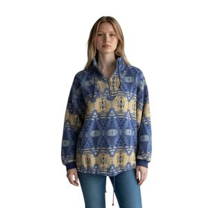 Vintage Aztec Southwestern Fleece Quarter Zip Hoodie By French Country Express